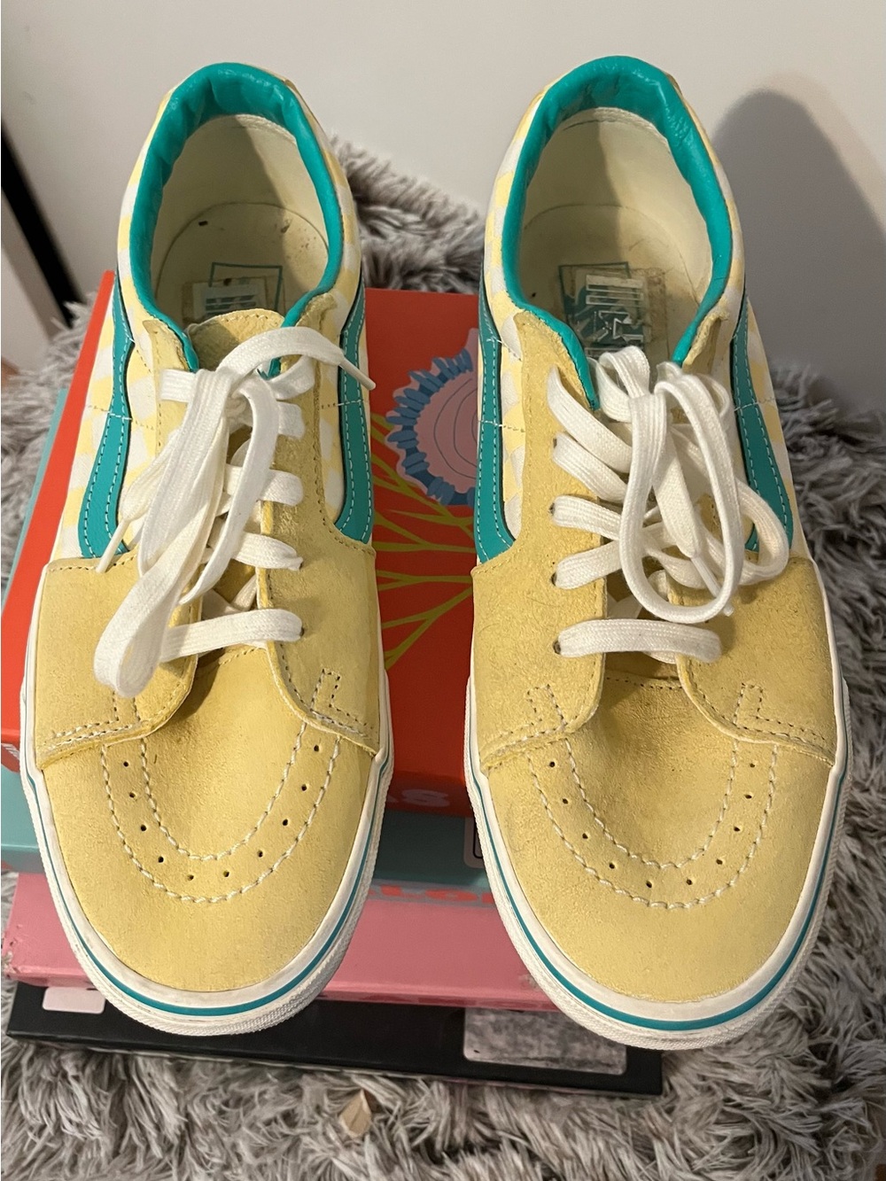 Men’s Yellow & Teal Suede Sneakers - Casual Lace-Up Shoes